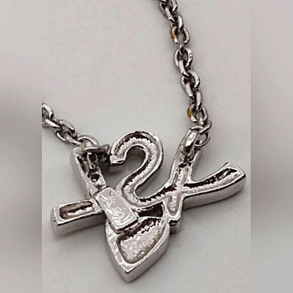 YSL Yves Saint Laurent Rhinestone Heart Silver Necklace Choker Jewelry Authentic - Picture 9 of 15